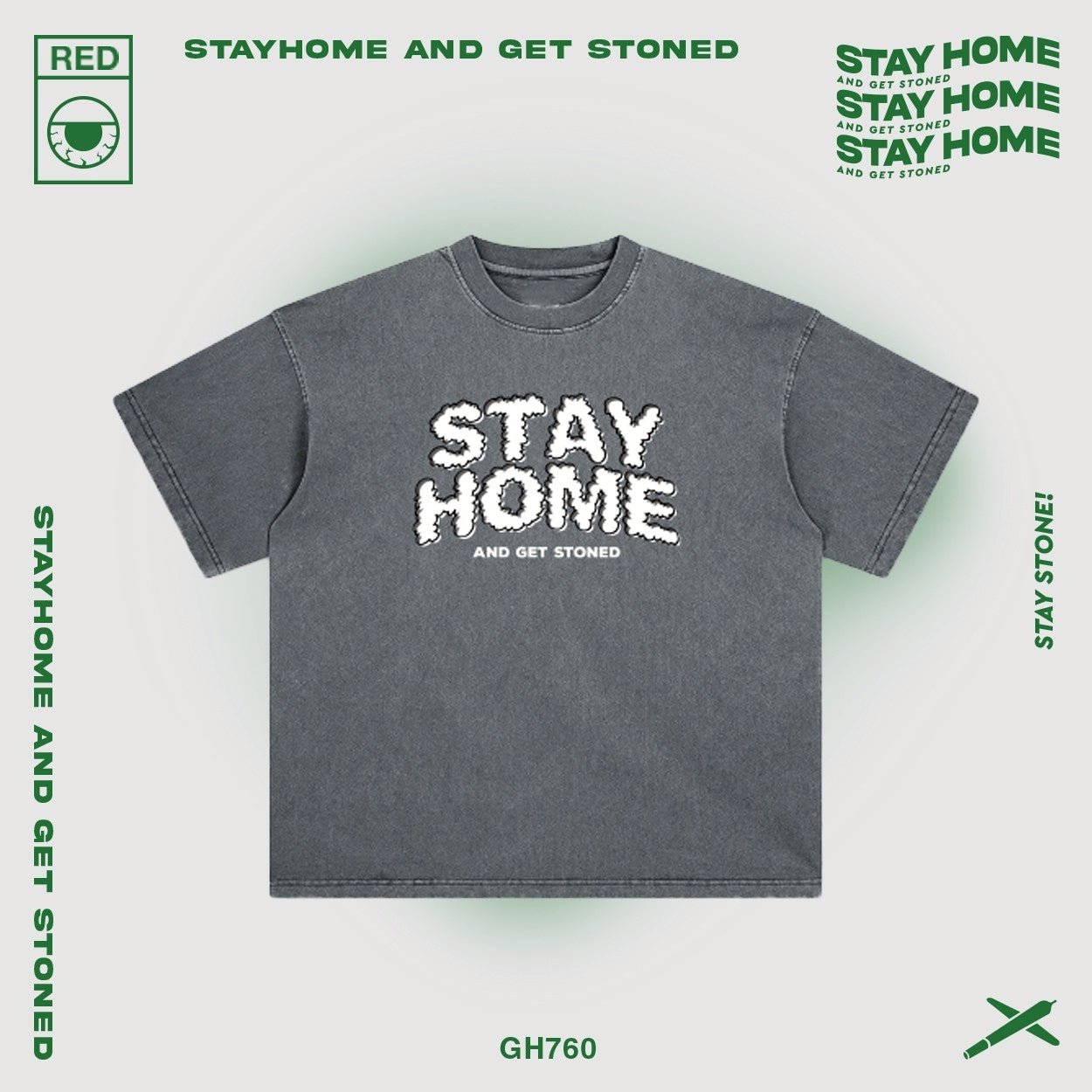 「 STAYHOME」煙霧 LOGO TEE|420 限定水洗灰藍款 - SMOKEDOG