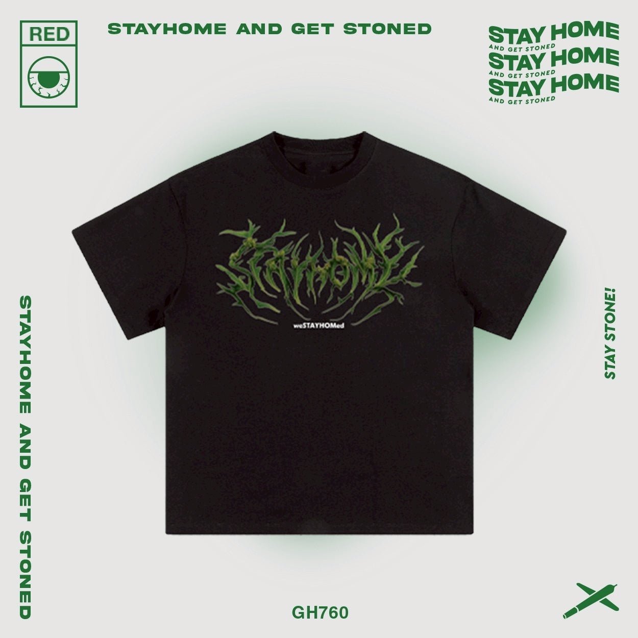 「 STAYHOME」Metal 刺棘 LOGO TEE - SMOKEDOG