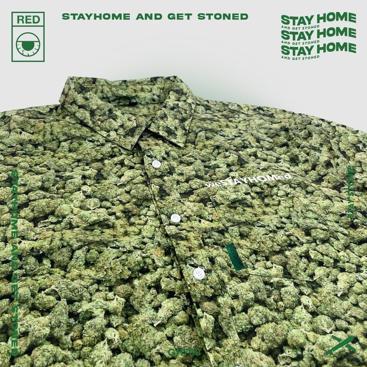 「STAYHOME」滿版麻花短襯衫 - SMOKEDOG